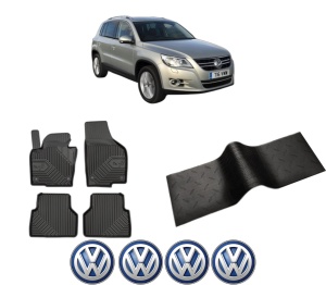 Set 5 covorase auto Volkswagen TIGUAN VAN (5N_) din 2003-2008, cu covoras tunel median, presuri auto din cauciuc, 4x Stickere auto cu Volkswagen - Img 2