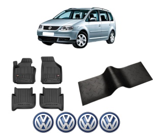 Set 5 covorase auto Volkswagen TOURAN (1T1, 1T2) din 2015-2018, cu covoras tunel median, presuri auto din cauciuc, 4x Stickere auto cu Volkswagen - Img 2