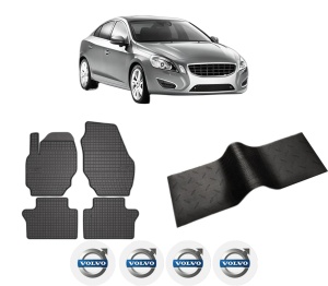 Set 5 covorase auto VOLVO S60 II (134) din 2012-2018, cu covoras tunel median, presuri auto din cauciuc, 4x Stickere auto cu VOLVO - Img 2