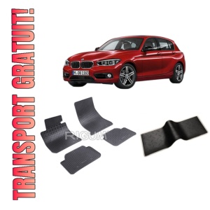 Set 5 covorase BMW SERIA 1 F20 din 10.2011-06.2019, cu covoras tunel median, CAROSERIE HATCHBACK 5 USI, Presuri cauciuc 100%, compatibil cu autoturismul BMW SERIA 1 F20, Rigum
