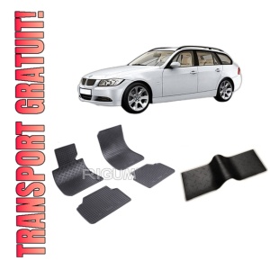 Set 5 covorase BMW SERIA 3 E91 din 09.2005-11.2012, cu covoras tunel median, CAROSERIE COMBI, Presuri cauciuc 100%, compatibil cu autoturismul BMW SERIA 3 E91, Rigum