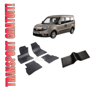Set 5 covorase FIAT DOBLO II din 2010-06.2022, cu covoras tunel median, CAROSERIE VAN 5 LOCURI, Presuri cauciuc 100%, compatibil cu autoturismul FIAT DOBLO II, Rigum