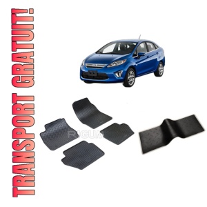 Set 5 covorase FORD FIESTA VI din 10.2008-06.2017, cu covoras tunel median, CAROSERIE SEDAN, Presuri cauciuc 100%, compatibil cu autoturismul FORD FIESTA VI, Rigum