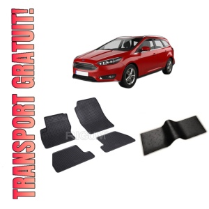 Set 5 covorase FORD FOCUS III din 03.2011-08.2018, cu covoras tunel median, CAROSERIE COMBI, Presuri cauciuc 100%, compatibil cu autoturismul FORD FOCUS III, Rigum