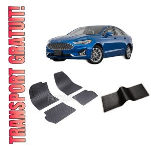Set 5 covorase FORD FUSION din 2002-11.2012, cu covoras tunel median, CAROSERIE VAN, Presuri cauciuc 100%, compatibil cu autoturismul FORD FUSION, Rigum