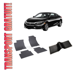 Set 5 covorase HONDA CIVIC X din 05.2017-10.2022, cu covoras tunel median, CAROSERIE SEDAN, Presuri cauciuc 100%, compatibil cu autoturismul HONDA CIVIC X, Rigum