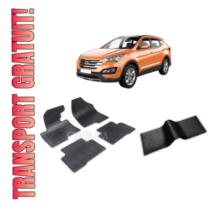 Set 5 covorase HYUNDAI SANTA FE III din 09.2012-07.2018, cu covoras tunel median, CAROSERIE SUV, Presuri cauciuc 100%, compatibil cu autoturismul HYUNDAI SANTA FE III, Rigum