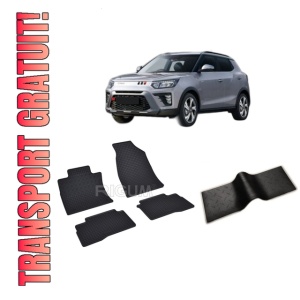 Set 5 covorase KGM Tivoli din 2025-PREZENT, cu covoras tunel median, CAROSERIE SUV, Presuri cauciuc 100%, compatibil cu autoturismul KGM Tivoli, Rigum