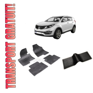 Set 5 covorase KIA SPORTAGE III din 08.2010-12.2015, cu covoras tunel median, CAROSERIE SUV, Presuri cauciuc 100%, compatibil cu autoturismul KIA SPORTAGE III, Rigum