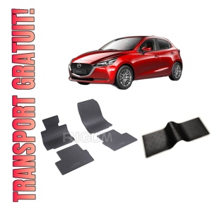 Set 5 covorase MAZDA 2 III din 02.2015-PREZENT, cu covoras tunel median, CAROSERIE HATCHBACK, Presuri cauciuc 100%, compatibil cu autoturismul MAZDA 2 III, Rigum