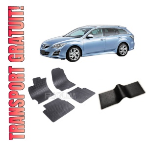 Set 5 covorase MAZDA 6 II din 2008-12.2012, cu covoras tunel median, CAROSERIE COMBI, Presuri cauciuc 100%, compatibil cu autoturismul MAZDA 6 II, Rigum