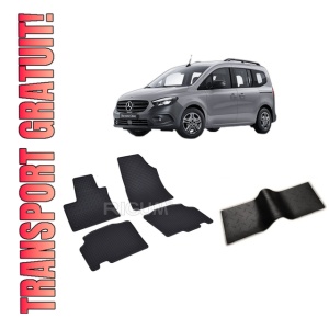 Set 5 covorase MERCEDES CITAN 5M din 2022-PREZENT, cu covoras tunel median, CAROSERIE VAN, Presuri cauciuc 100%, compatibil cu autoturismul MERCEDES CITAN 5M, Rigum