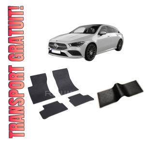 Set 5 covorase MERCEDES CLA II din 09.2019-PREZENT, cu covoras tunel median, CAROSERIE COMBI, Presuri cauciuc 100%, compatibil cu autoturismul MERCEDES CLA II, Rigum