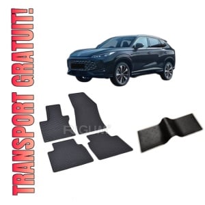 Set 5 covorase MG HS II din 07.2024-PREZENT, cu covoras tunel median, CAROSERIE SUV, Presuri cauciuc 100%, compatibil cu autoturismul MG HS II, Rigum