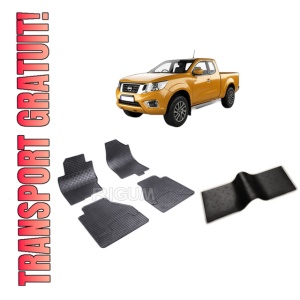 Set 5 covorase NISSAN NAVARA din 2010-2015, cu covoras tunel median, CAROSERIE PICK-UP, Presuri cauciuc 100%, compatibil cu autoturismul NISSAN NAVARA, Rigum