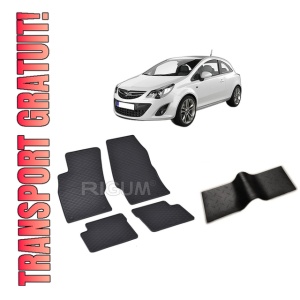 Set 5 covorase OPEL CORSA D din 2006-11.2014, cu covoras tunel median, CAROSERIE HATCHBACK, Presuri cauciuc 100%, compatibil cu autoturismul OPEL CORSA D, Rigum