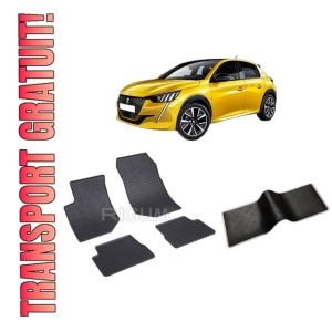Set 5 covorase PEUGEOT 208 II din 06.2019-PREZENT, cu covoras tunel median, CAROSERIE HATCHBACK, Presuri cauciuc 100%, compatibil cu autoturismul PEUGEOT 208 II, Rigum