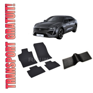 Set 5 covorase PEUGEOT 408 PHEV din 2023-PREZENT, cu covoras tunel median, CAROSERIE SUV, Presuri cauciuc 100%, compatibil cu autoturismul PEUGEOT 408 PHEV, Rigum