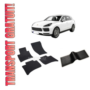 Set 5 covorase PORSCHE CAYENNE II din 05.2010-10.2017, cu covoras tunel median, CAROSERIE SUV, Presuri cauciuc 100%, compatibil cu autoturismul PORSCHE CAYENNE II, Rigum