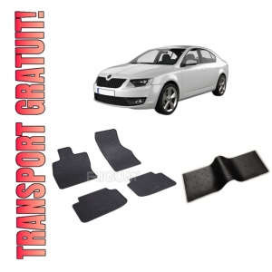 Set 5 covorase SKODA Octavia III din 02.2013-05.2020, cu covoras tunel median, CAROSERIE HATCHBACK, Presuri cauciuc 100%, compatibil cu autoturismul SKODA Octavia III, Rigum