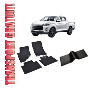 Set 5 covorase SSANG YONG MUSSO din 2018-PREZENT, cu covoras tunel median, CAROSERIE PICK-UP, Presuri cauciuc 100%, compatibil cu autoturismul SSANG YONG MUSSO, Rigum