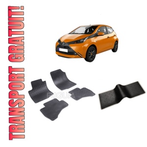 Set 5 covorase TOYOTA AYGO II din 07.2014-11.2021, cu covoras tunel median, CAROSERIE HATCHBACK, Presuri cauciuc 100%, compatibil cu autoturismul TOYOTA AYGO II, Rigum