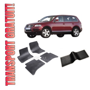 Set 5 covorase VOLKSWAGEN TOUAREG I din 11.2002-2010, cu covoras tunel median, CAROSERIE SUV, Presuri cauciuc 100%, compatibil cu autoturismul VOLKSWAGEN TOUAREG I, Rigum