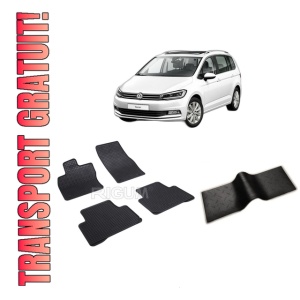 Set 5 covorase VOLKSWAGEN TOURAN II din 09.2015-PREZENT, cu covoras tunel median, CAROSERIE VAN, Presuri cauciuc 100%, compatibil cu autoturismul VOLKSWAGEN TOURAN II, Rigum