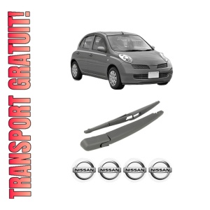 Set brat stergator spate cu lamela pentru NISSAN MICRA III (K12) din 2002-2010, pentru spate, din cauciuc siliconat rezistent, 4 stickere auto NISSAN