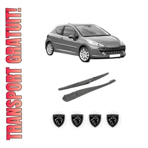 Set brat stergator spate cu lamela pentru PEUGEOT 207 (WA_, WC_) din 2006-2015, pentru spate, din cauciuc siliconat rezistent, 4 stickere auto PEUGEOT