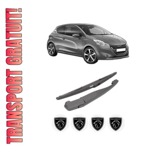 Set brat stergator spate cu lamela pentru PEUGEOT 208 I (CA_, CC_) din 2012-2019, pentru spate, din cauciuc siliconat rezistent, 4 stickere auto PEUGEOT