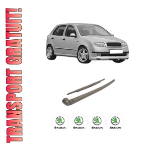 Set brat stergator spate cu lamela pentru SKODA FABIA I (6Y2) din 1999-2008, pentru spate, din cauciuc siliconat rezistent, 4 stickere auto SKODA