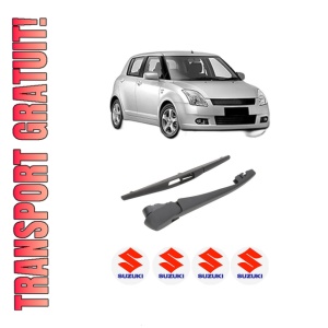Set brat stergator spate cu lamela pentru SUZUKI SWIFT III (MZ, EZ) din 2005-2015, pentru spate, din cauciuc siliconat rezistent, 4 stickere auto SUZUKI