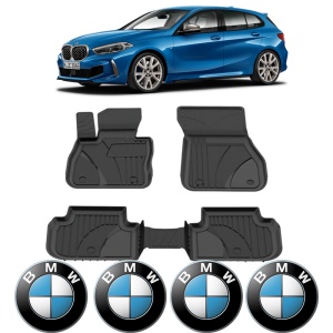 Set covorase BMW Seria 1 F40 din 2019-2024, covorase presuri tavita auto, cu tunel median intermediar din cauciuc thermoplastic, 4 Stickere auto cu BMW - Img 2
