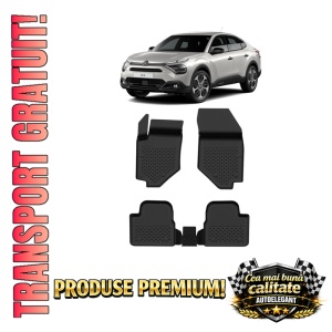 Set covorase Citroen C4 III Hatchback din 2021, covorase presuri tavita auto, cu tunel median intermediar din cauciuc thermoplastic, 4 Stickere auto cu Citroen