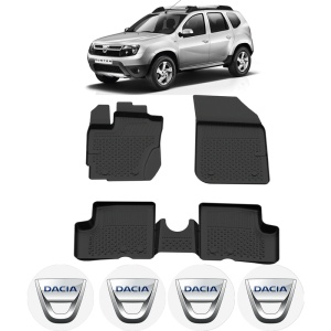 Set covorase Dacia Duster I 4X2 din 2013 - 2017, covorase presuri tavita auto, cu tunel median intermediar din cauciuc thermoplastic, 4 Stickere auto cu Dacia - Img 2