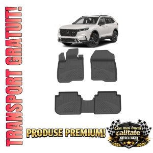Set covorase Honda CR-V din 2023, covorase presuri tavita auto, cu tunel median intermediar din cauciuc thermoplastic, 4 Stickere auto cu Honda