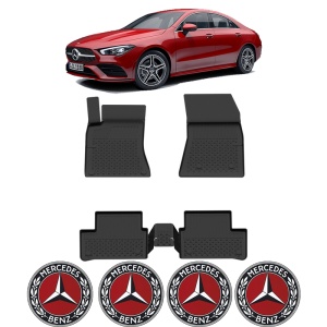 Set covorase Mercedes CLA C118 din 2019, covorase presuri tavita auto, cu tunel median intermediar din cauciuc thermoplastic, 4 Stickere auto cu Mercedes - Img 2