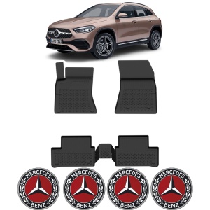 Set covorase Mercedes GLA din 2019, covorase presuri tavita auto, cu tunel median intermediar din cauciuc thermoplastic, 4 Stickere auto cu Mercedes - Img 2