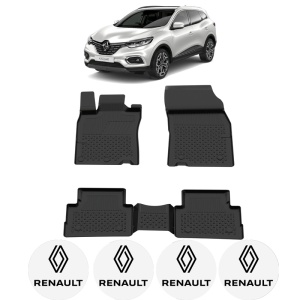 Set covorase Renault Kadjar din 2015 - 2022, covorase presuri tavita auto, cu tunel median intermediar din cauciuc thermoplastic, 4 Stickere auto cu Renault - Img 2