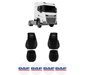 Set Huse Scaune Camion Tir DAF XG din 2021, Auto, Model ELEGANCE Q, Culoare Negru, 4x Stickere auto cu DAF