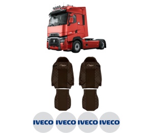 Set Huse Scaune Camion Tir Iveco MAGNUM din 2004-2013, Auto, Model ELEGANCE Q, Culoare Maro, 4x Stickere auto cu Iveco