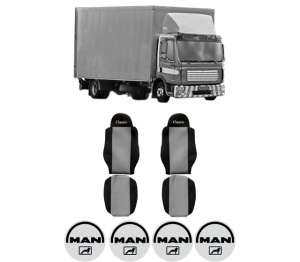 Set Huse Scaune Camion Tir MAN TGL I din 2004-2022, Auto, Model CLASSIC, Culoare Gri, 4x Stickere auto cu MAN