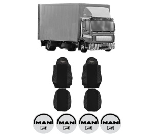 Set Huse Scaune Camion Tir MAN TGL I din 2004-2022, Auto, Model ELEGANCE Q, Culoare Negru, 4x Stickere auto cu MAN