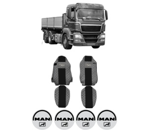 Set Huse Scaune Camion Tir MAN TGS I din 2005-2022, Auto, Model ELEGANCE Q, Culoare Gri, 4x Stickere auto cu MAN