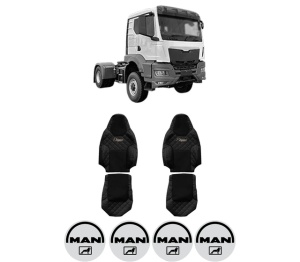 Set Huse Scaune Camion Tir MAN TGS II din 2020, Auto, Model ELEGANCE Q, Culoare Negru, 4x Stickere auto cu MAN