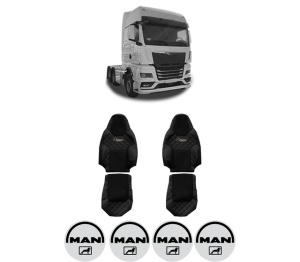Set Huse Scaune Camion Tir MAN TGX II din 2020, Auto, Model ELEGANCE Q, Culoare Negru, 4x Stickere auto cu MAN