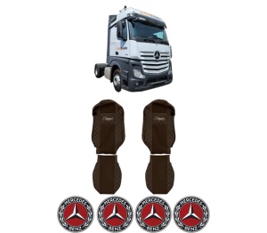 Set Huse Scaune Camion Tir MERCEDES-BENZ ACTROS MP4 / MP5 din 2011-2024, Auto, Model ELEGANCE Q, Culoare Maro, 4x Stickere auto cu MERCEDES-BENZ
