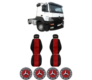 Set Huse Scaune Camion Tir MERCEDES-BENZ AXOR 2 din 2004-2005, Auto, Model CLASSIC, Culoare Rosu, 4x Stickere auto cu MERCEDES-BENZ