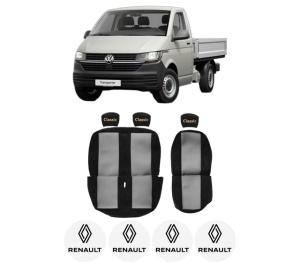 Set Huse Scaune Camion Tir RENAULT TRANSPORTER T5 Platform/Chassis (7JD, 7JE, 7JL, 7JY, 7JZ, 7F din 2003-2015, Auto, Model CLASSIC, Culoare Rosu, 4x Stickere auto cu RENAULT